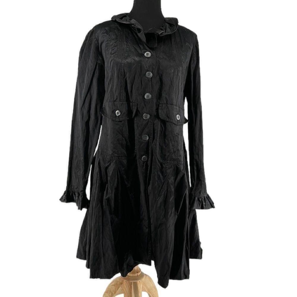 Joseph Ribkoff black coat overcoat trench goth elegance artsy ruffled sz 6